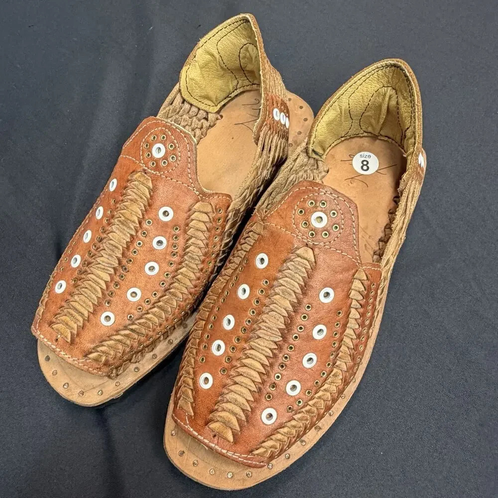 Jalisco Mexican Huaraches Mens 9 NWT Brown Woven Leather Studded Sandals Shoes